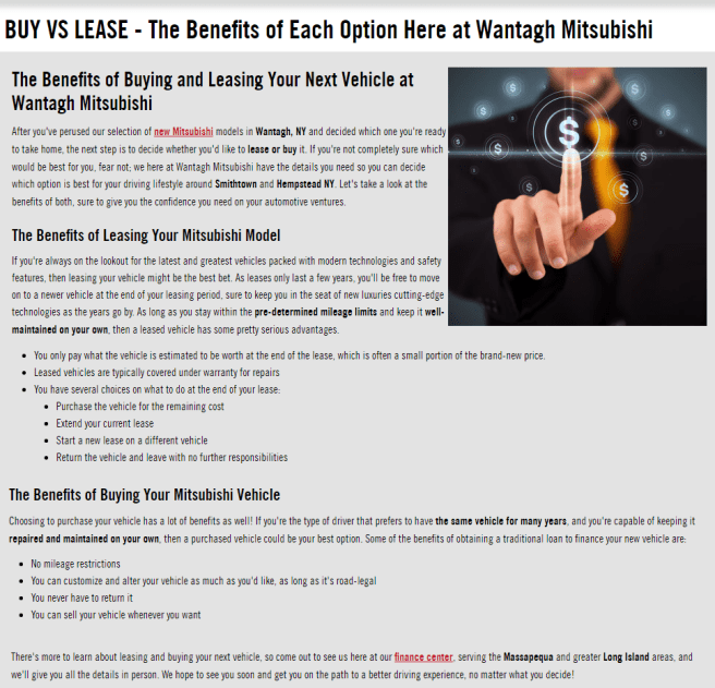 BUY VS LEASE - The Benefits of Each Option Here at Wantagh Mitsubishi